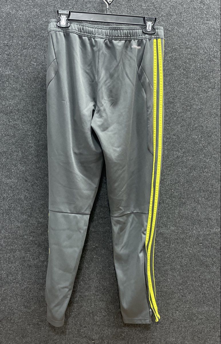 Adidas Boys Gray Yellow Aeroready 3-Stripe Track Training Pants Youth Size L
