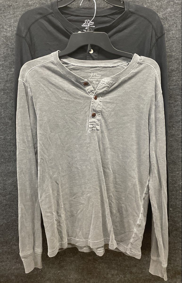 J.Crew Men's Lot of 2 Garment-Dyed Long Sleeve Henley Shirts Gray Black Sz S