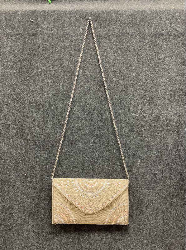 Nordstrom Gold Beaded Rhinestone Envelope Clutch Crossbody Bag Evening