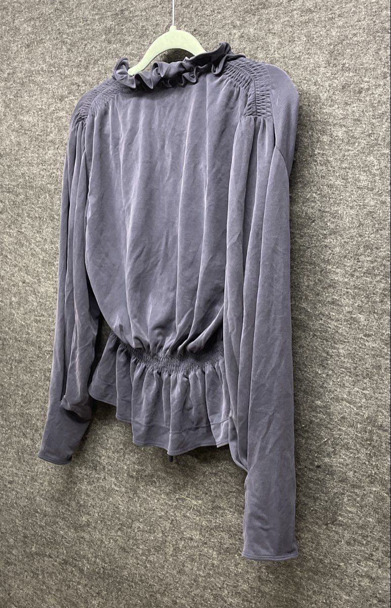 Rebecca Taylor Women's Navy Sandwash Cupro V-Neck Ruffle Pullover Sz M NWT