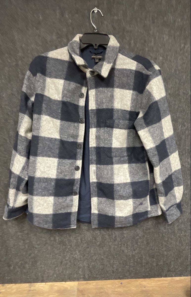Banana Republic Men's Blue Grey Buffalo Plaid Flannel Shirt Jacket Sz M