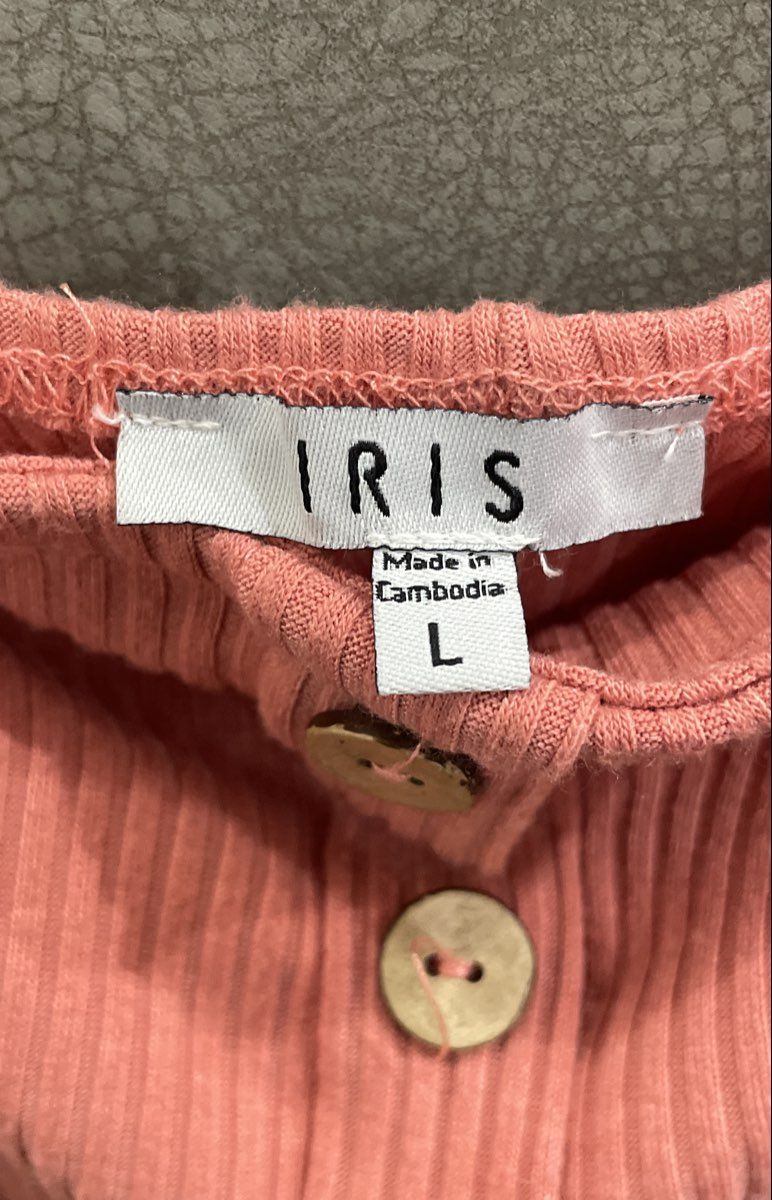 IRIS Women's Pink Ribbed Button Up Sleeveless Mini Dress Sz L