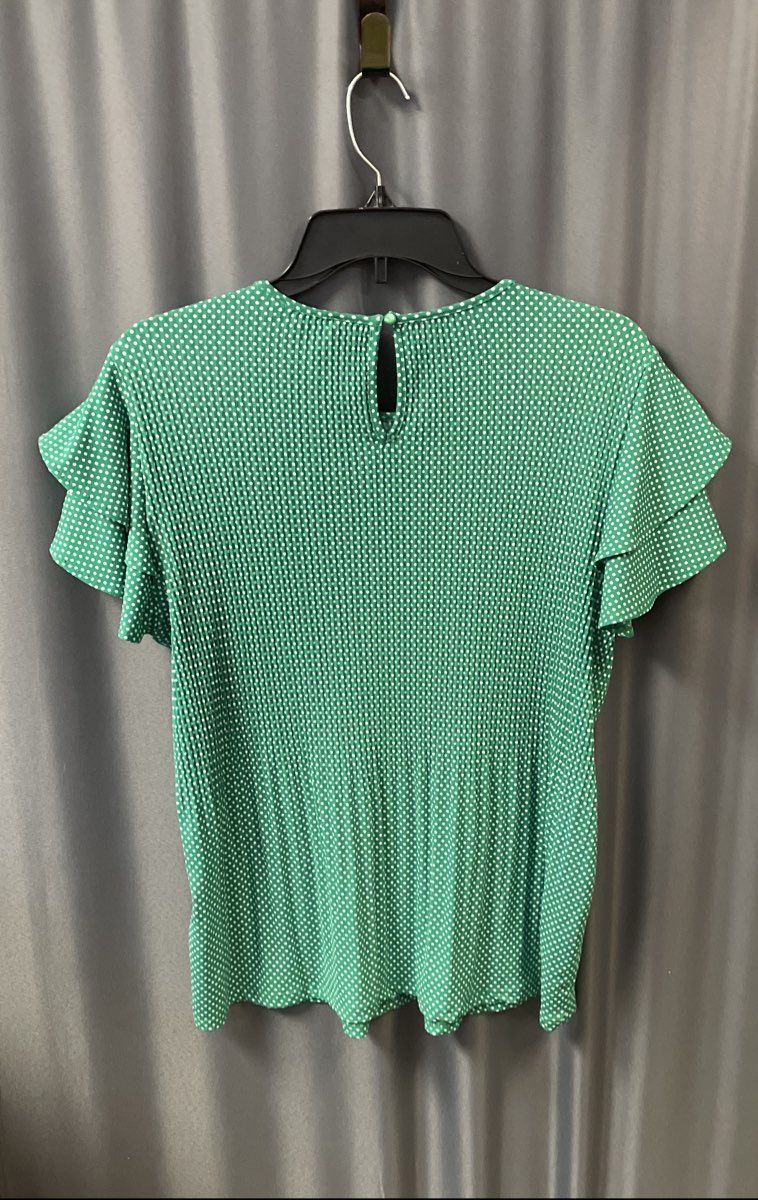 Adrianna Papell Women's Green Polka Dot Pleated Knit Double Sleeve Top M NWT