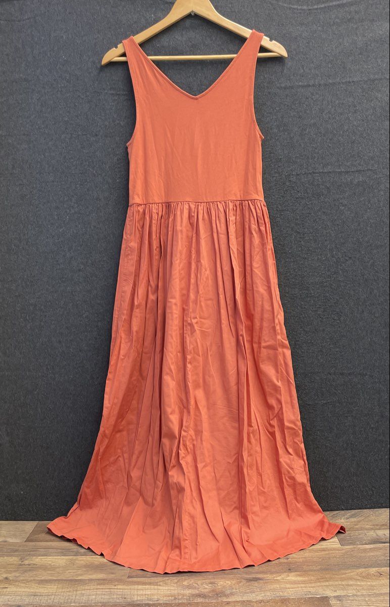 LOFT Women's Orange Mixed Media V-Neck Sleeveless Maxi Dress Sz S NWT