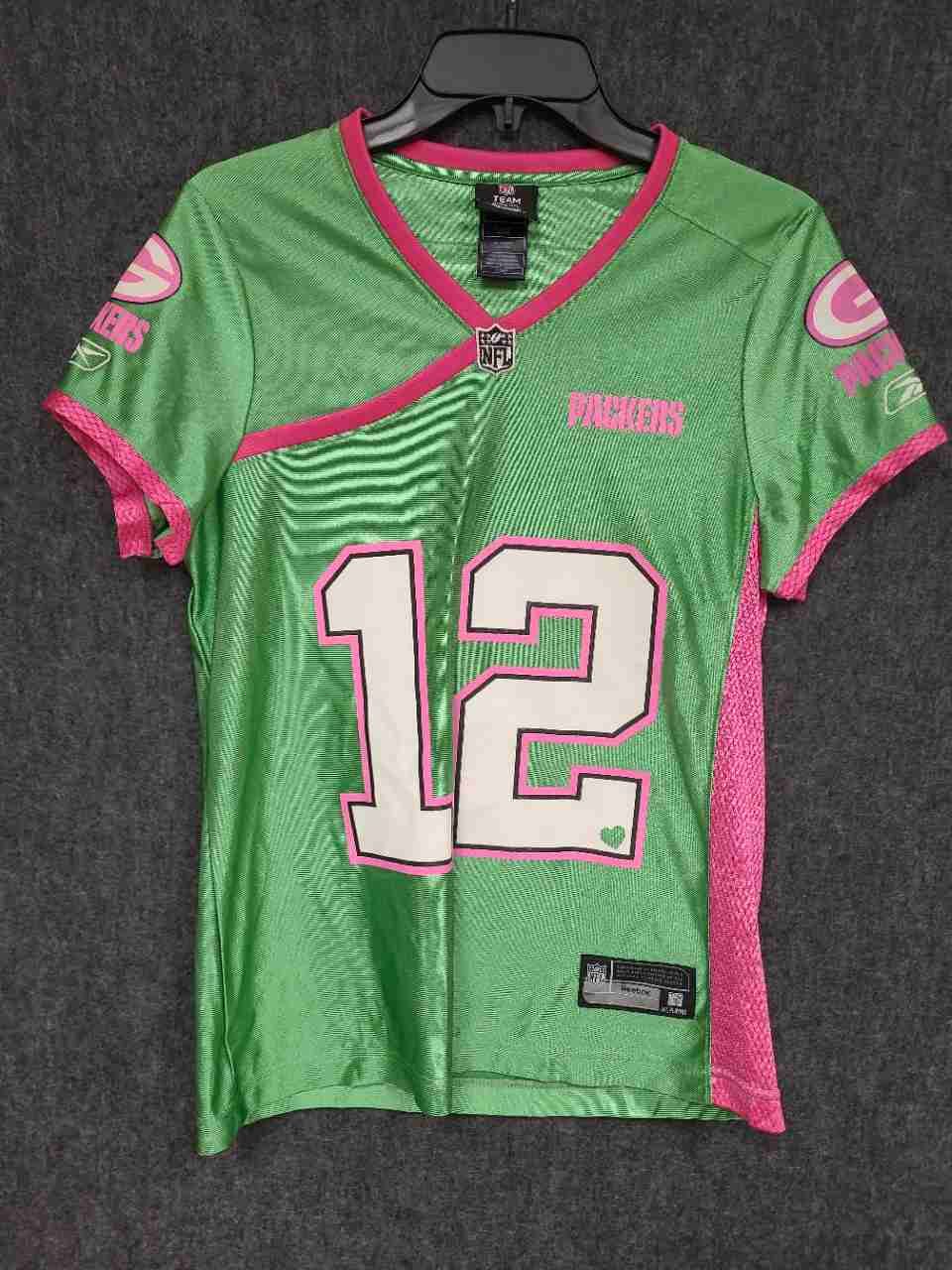 Reebok Women's Green Bay Packers Aaron Rodgers 12 Jersey Green Pink Sz S