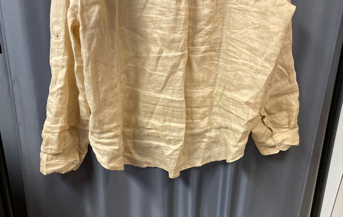 Conbipel Tan Pure Linen Roll Tab Button Down High Low Shirt Sz XL