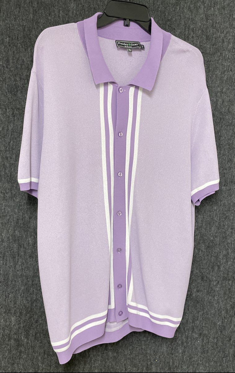 Paisley & Gray Men's Lavender Knit Vertical Stripe Slim Fit Polo Shirt Sz XXL