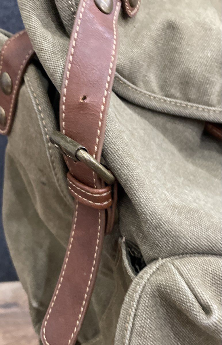 Cargoit Green Canvas Leather Trim Rucksack Backpack Travel Bag Brass Hardware