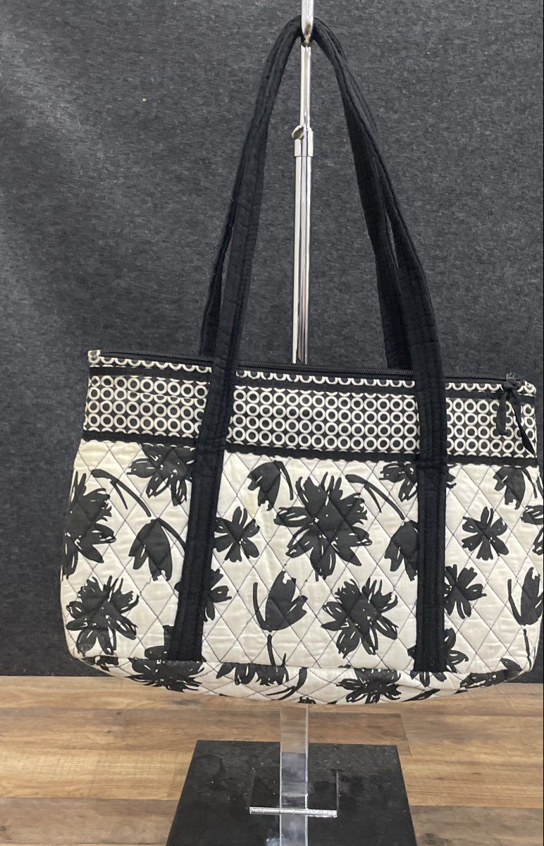 Unbranded Black White Quilted Floral Geometric Tote Bag Large