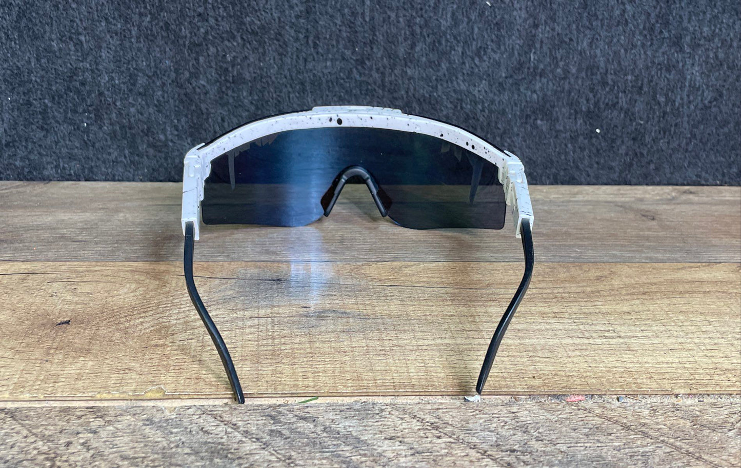 Pit Viper Unisex Sunglasses White Splatter Iridescent Mirror Lens Wrap Around
