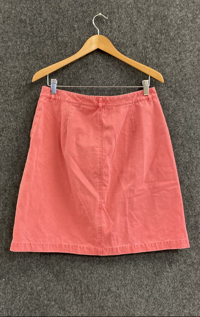 Eddie Bauer Women's Coral Pink Cotton Button Front A-Line Skirt Sz 12 Petite