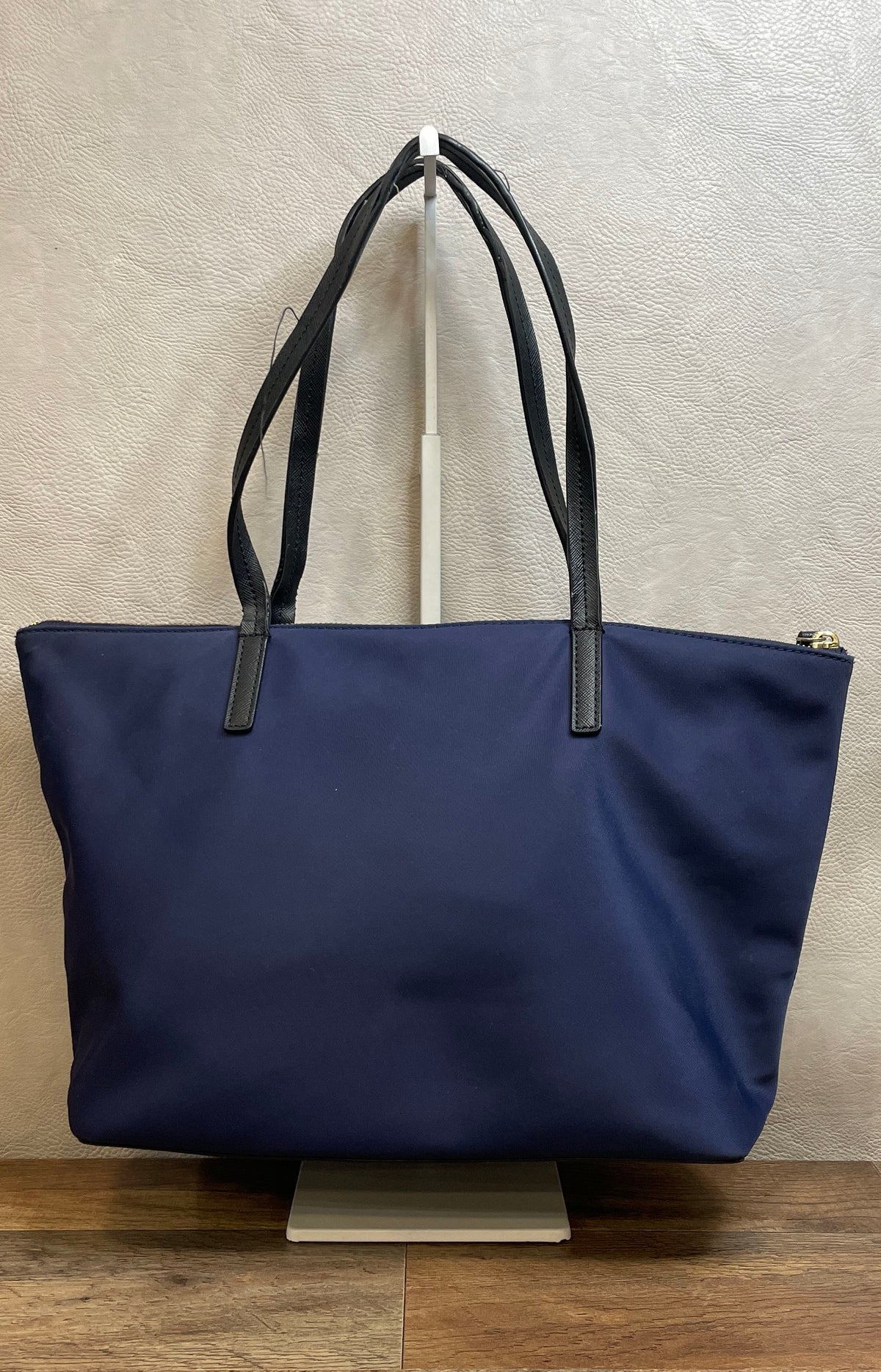 Kate Spade Navy Blue Nylon Tote Bag Black Saffiano Trim Gold Hardware