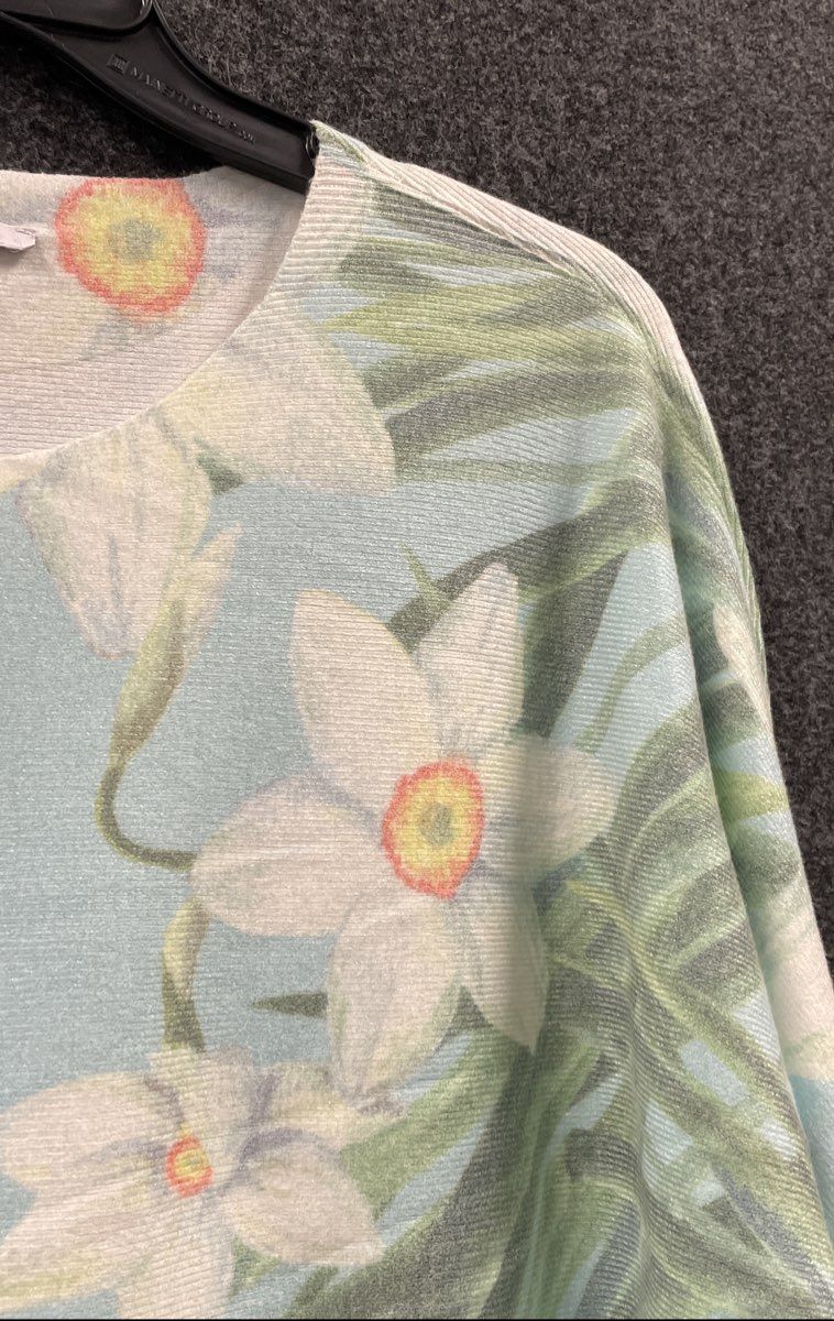 Vila Milano Women's Light Blue Floral Ribbed Dolman Sleeve Knit Top Sz XL
