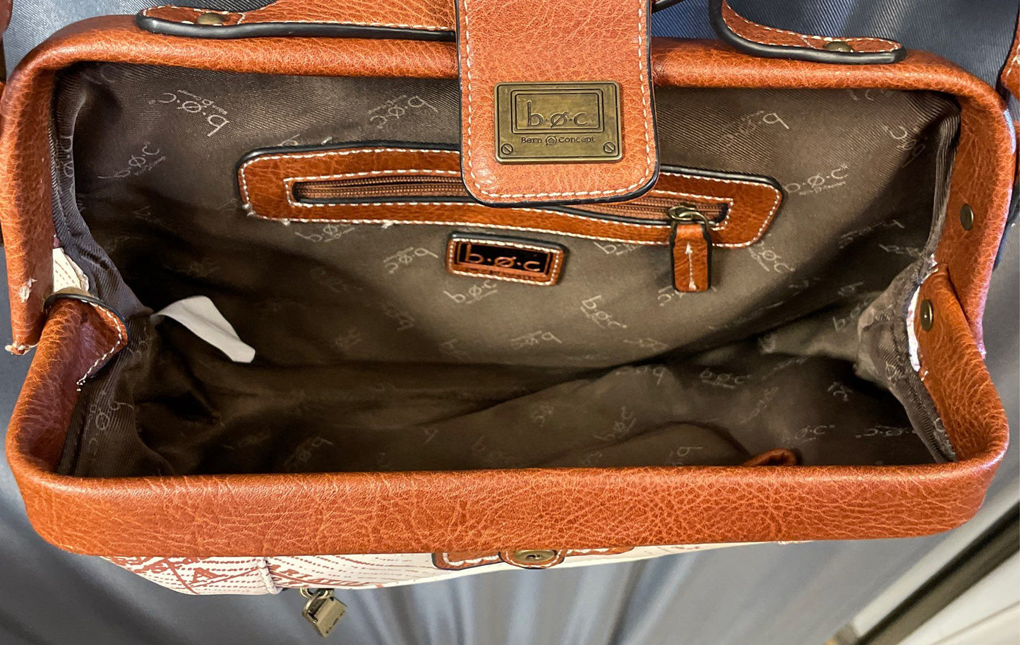 B.O.C. Born Concept Brown Off White Map Print Crossbody Satchel Bag Purse