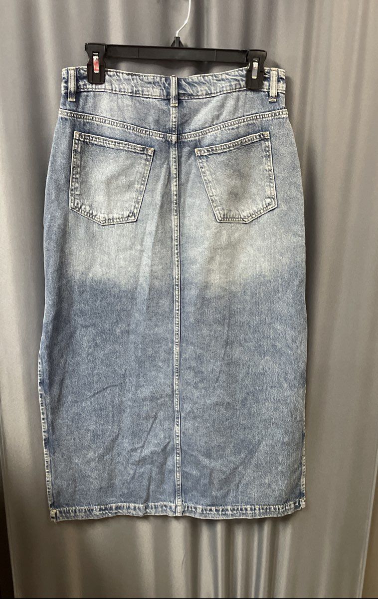 RM Rebecca Minkoff Women's Blue Denim Side Slit Midi Skirt Size 4