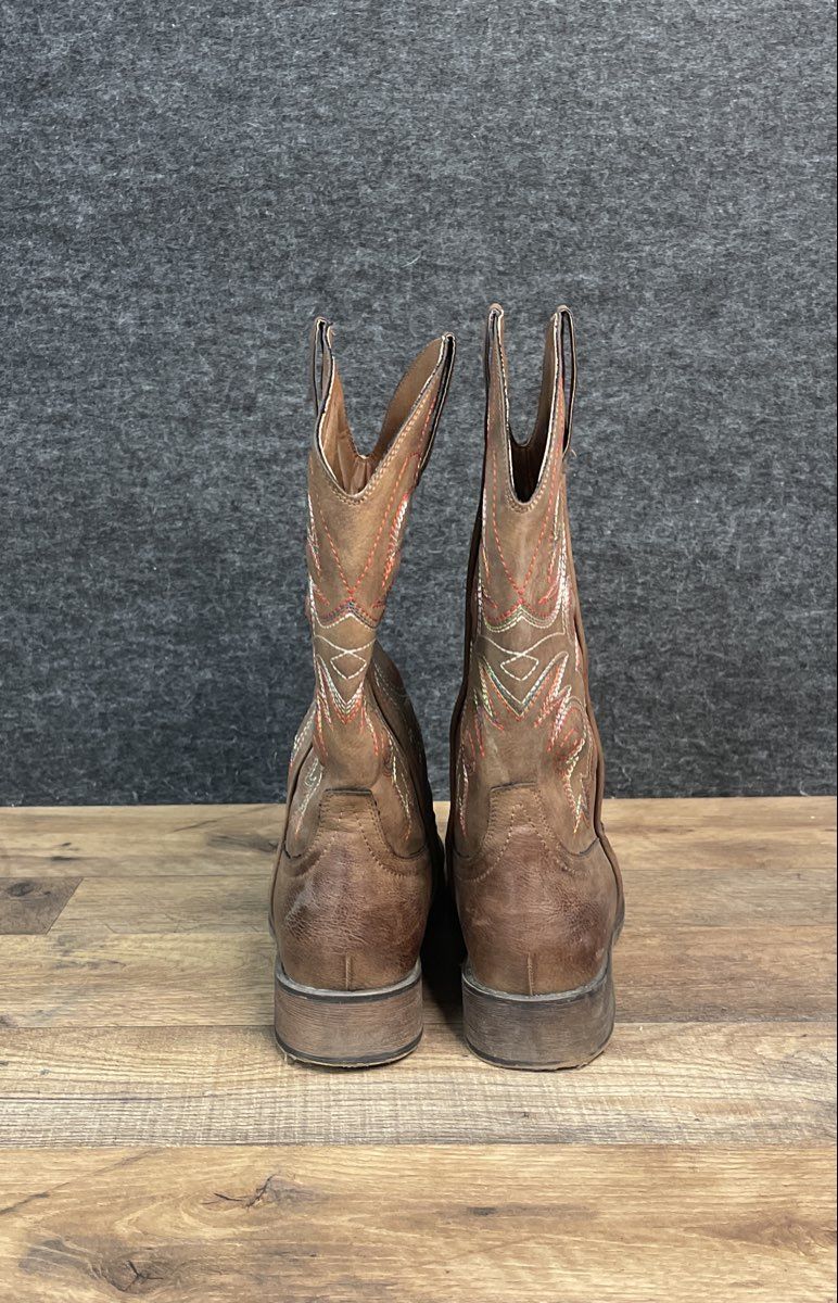 Brown Embroidered Square Toe Western Cowboy Cowgirl Boots EU 39 Women's Size 8