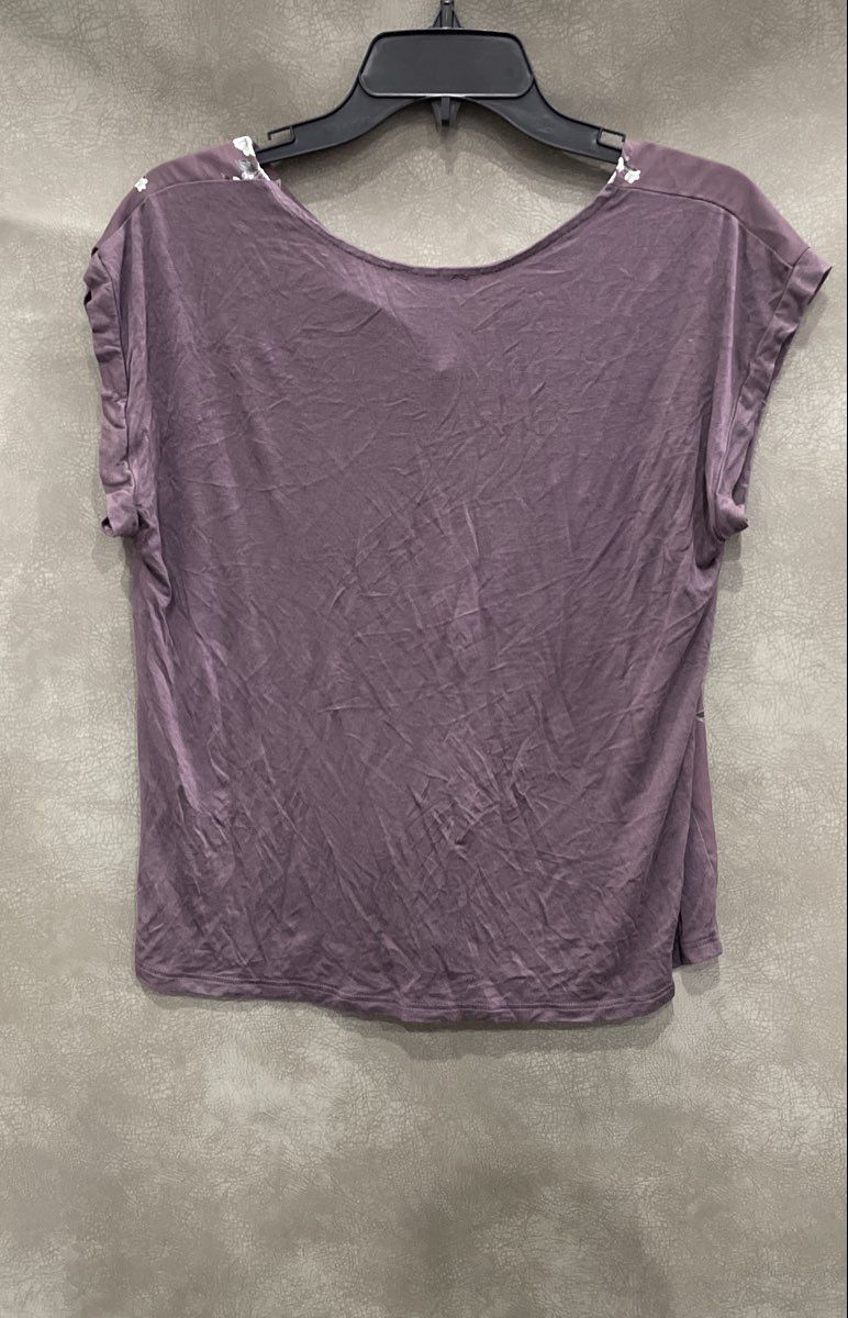 Papermoon Women's Purple Floral Split Neck Cap Sleeve Blouse Top Sz SP