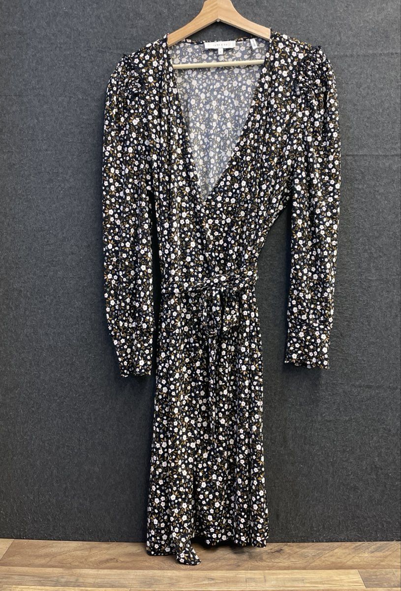 Lark & Ro Women's Floral Wrap Dress Black V-Neck Long Sleeve Sz XL
