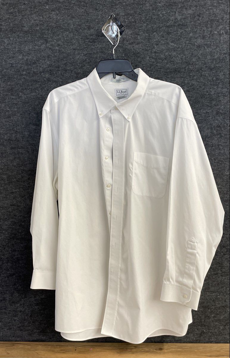 L.L. Bean Men's 2 Pack Wrinkle-Free Dress Shirts White Blue Check Size 18-33