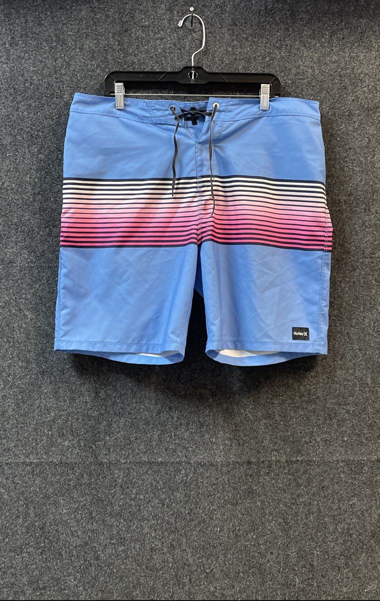 Hurley Men's Blue Pink Ombre Gradient Striped Board Shorts Swim Trunks Sz 36
