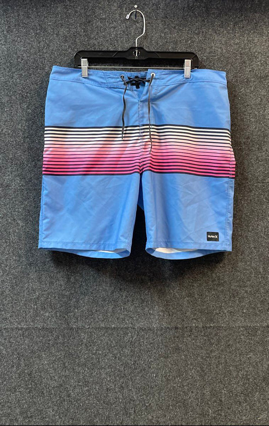 Hurley Men's Blue Pink Ombre Gradient Striped Board Shorts Swim Trunks Sz 36