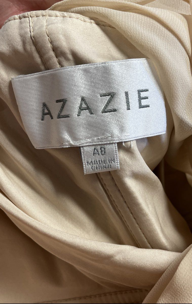 Azazie Women's Charlize Champagne One Shoulder Maxi Gown NWT Sz A8