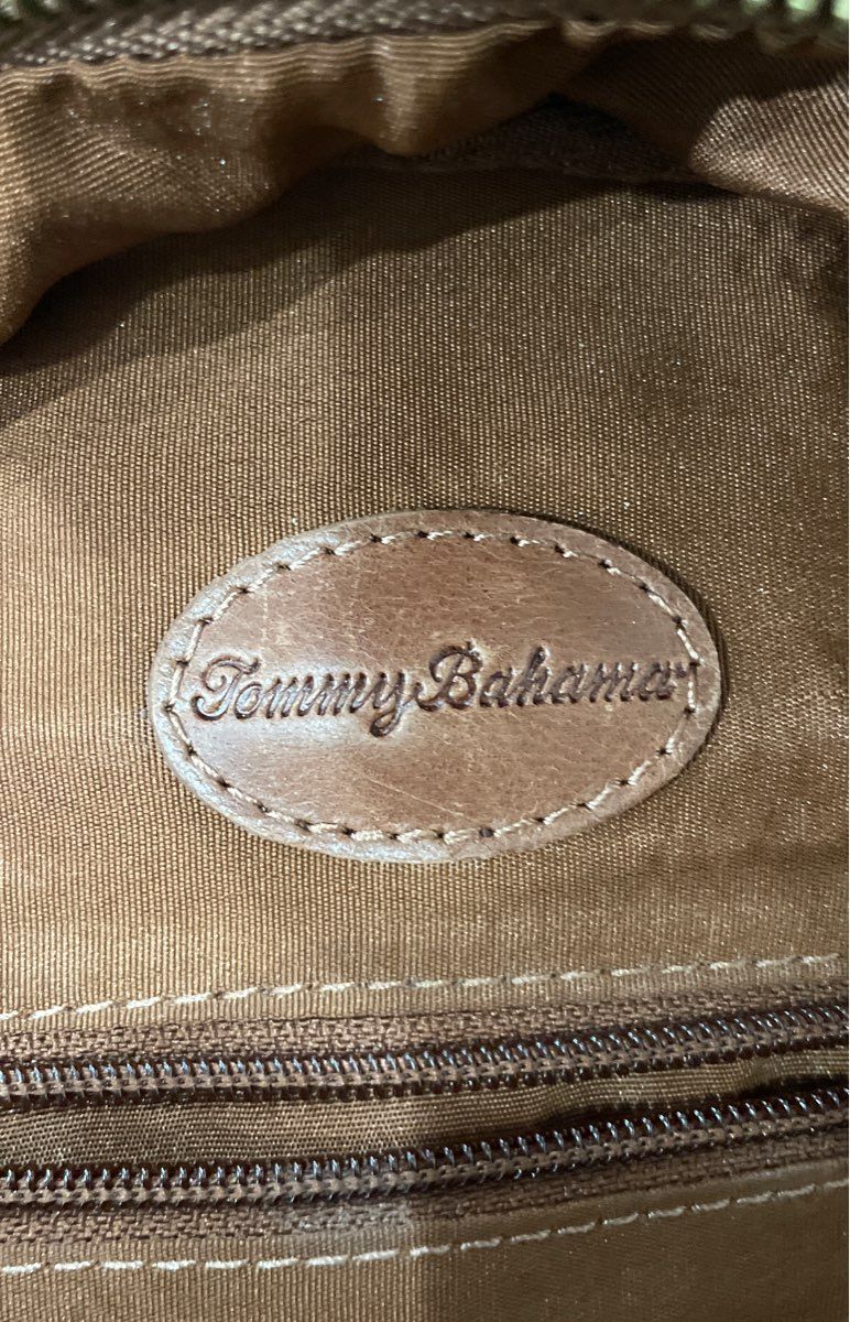 Tommy Bahama Tan Brown Leather Convertible Mini Backpack Sling Bag