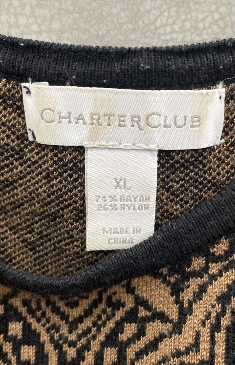Charter Club Women's Brown Black Geometric Knit Sleeveless Shift Dress Sz XL