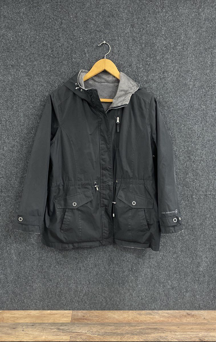 Free Country Women's Black Fleece Lined Hooded Zip Up Jacket Parka Drawstring