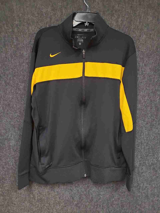 Nike Men's Full Zip Track Jacket Black Yellow Striped Dri-FIT Sz L