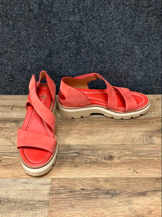 Sofft Mirabelle Terracotta Red Suede Platform Lug Sole Sandals Women's Size 9M