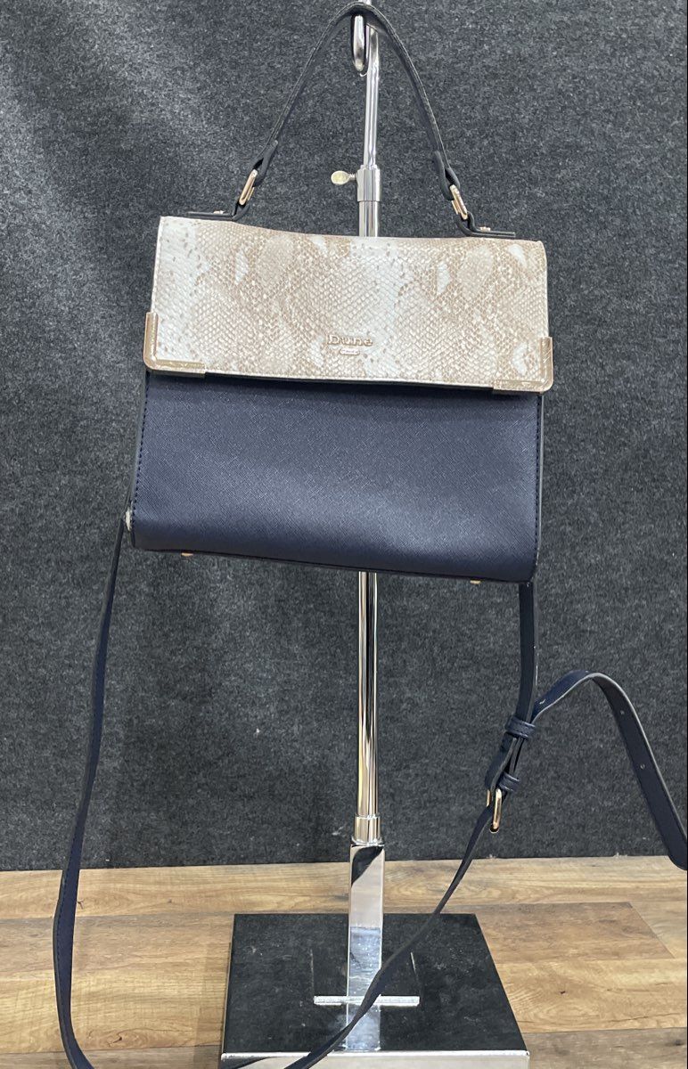 Dune London Navy & Taupe Snake Skin Print Crossbody Satchel Bag Gold Hardware