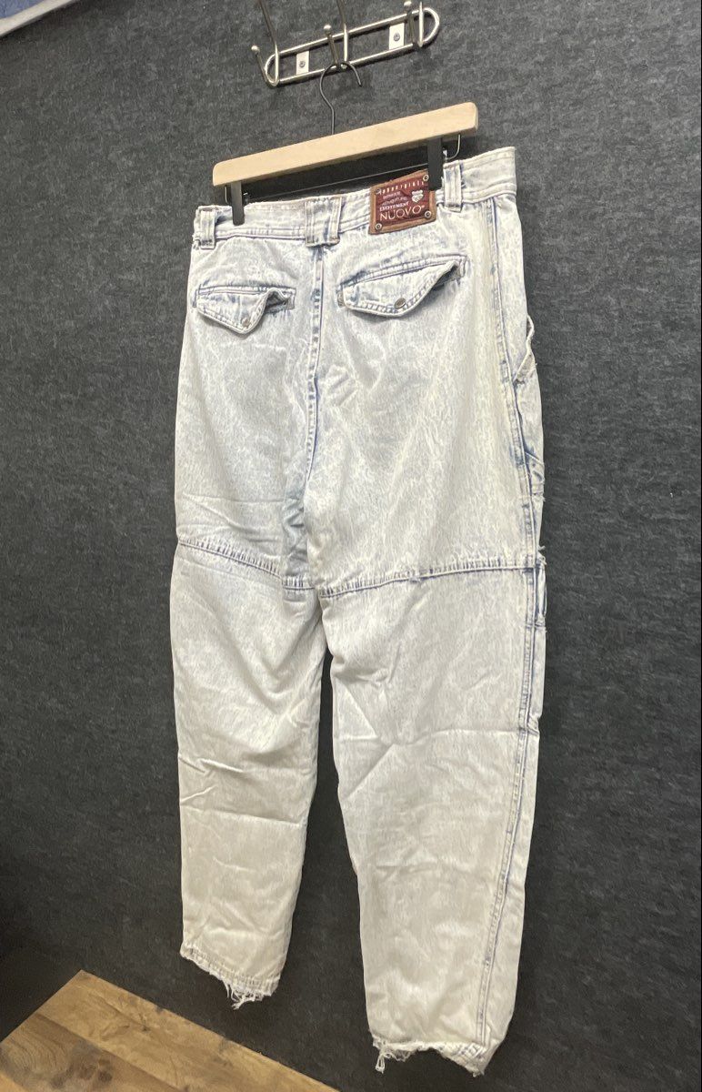 Vintage 90s Nuovo Men's Acid Wash Ripped Distressed Cargo Carpenter Pants
