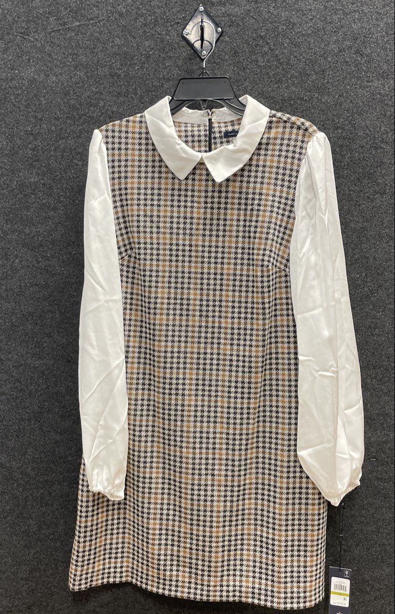 Tommy Hilfiger Women's Houndstooth Peter Pan Collar Contrast Sleeve Dress NWT 14
