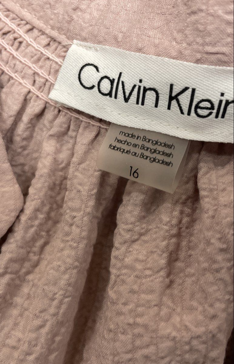 Calvin Klein Women's Pink Textured Tiered Ruffle V-Neck Midi Dress Sz 16 NWT