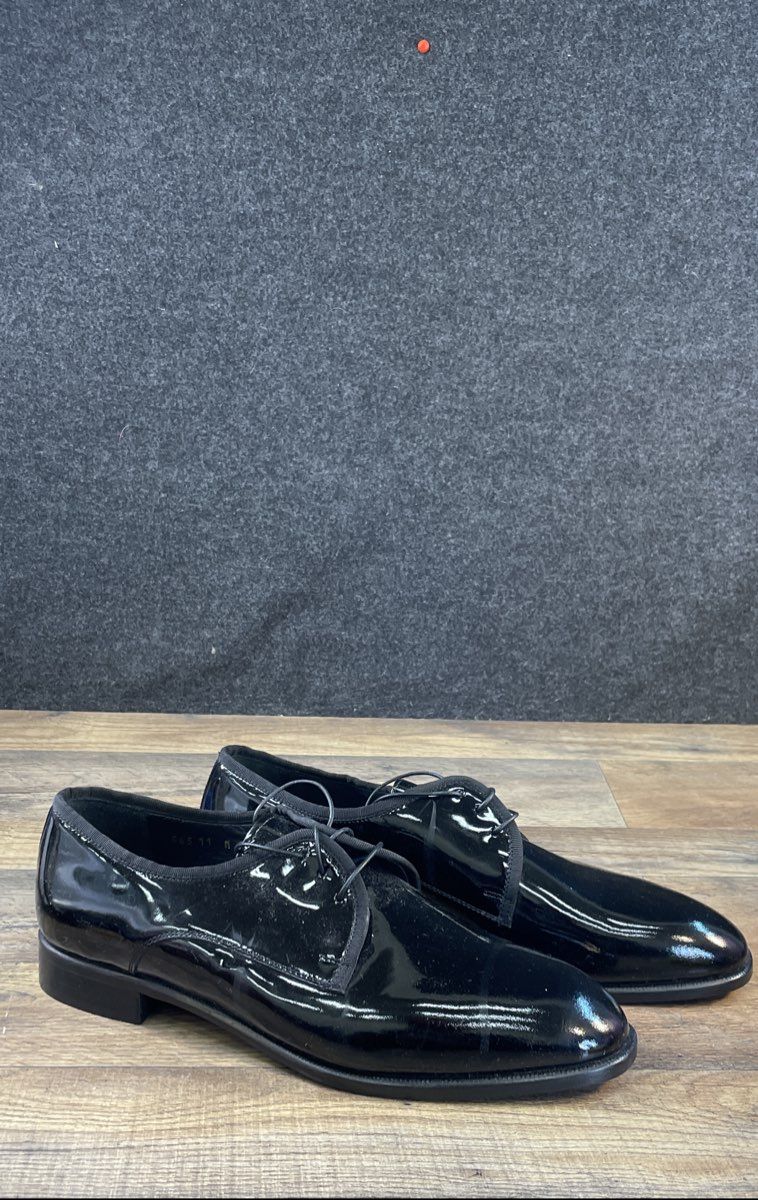 Black Patent Leather Men's Plain Toe Derby Tuxedo Dress Shoes Size 11