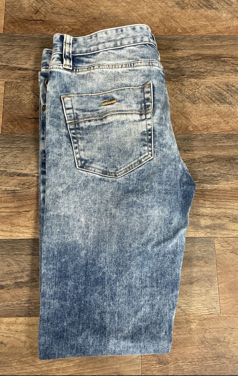 RSQ Men's Seattle Skinny Tapered Jeans Light Blue Acid Wash Distressed 32x30