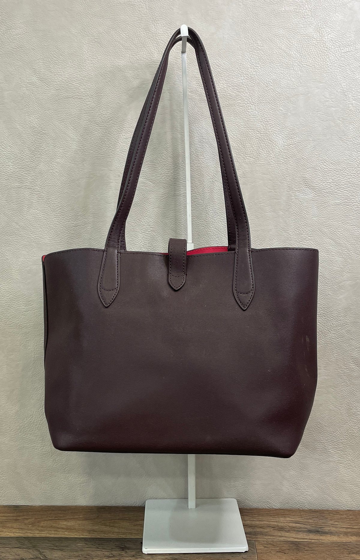 Kate Spade Burgundy Leather 4 Heart Clover Clasp Tote Bag Shoulder Bag