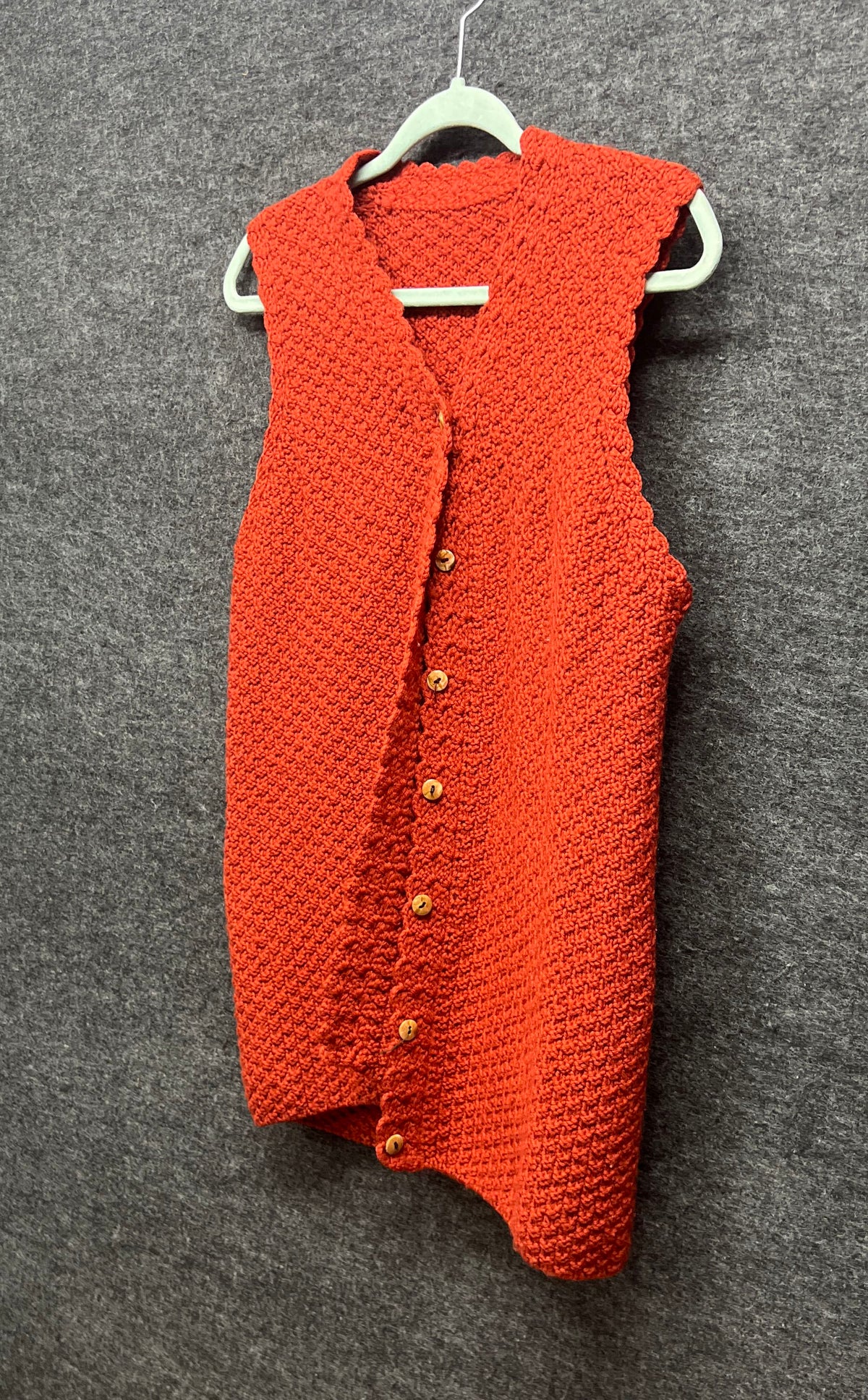 Women's Red Knitted Button Front Textured Vest Waistcoat M
