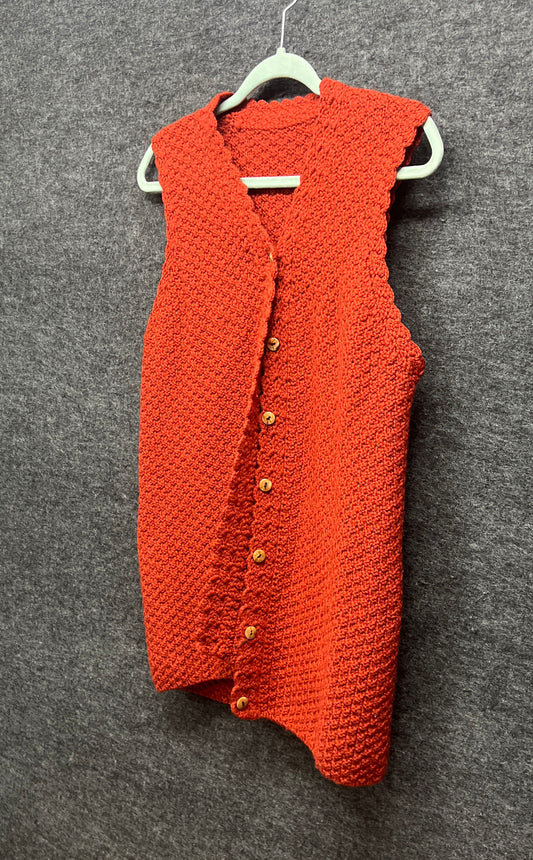 Women's Red Knitted Button Front Textured Vest Waistcoat M