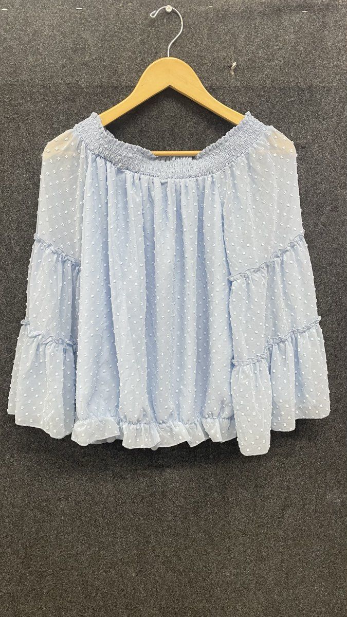 Kirundo Women's Light Blue Off Shoulder Swiss Dot Chiffon Blouse Sz XL