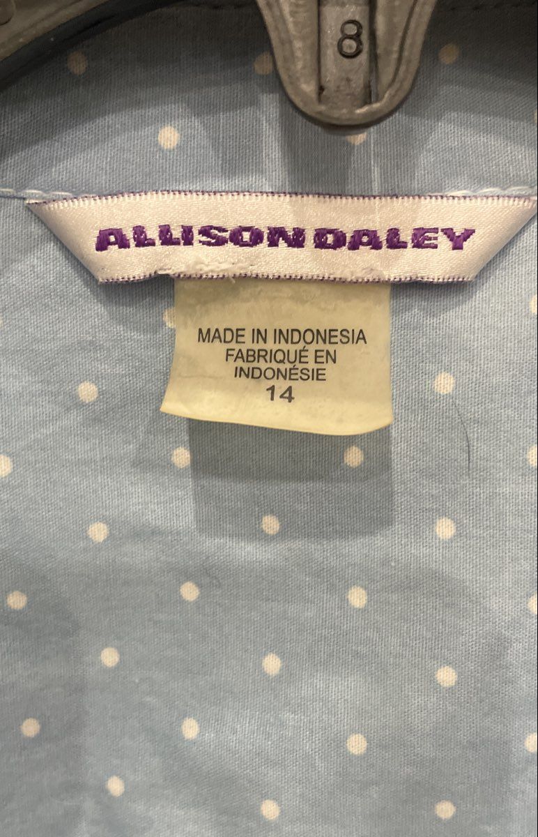 Allison Daley Women's Blue White Gingham Textured 3/4 Sleeve Button Up Shirt 14