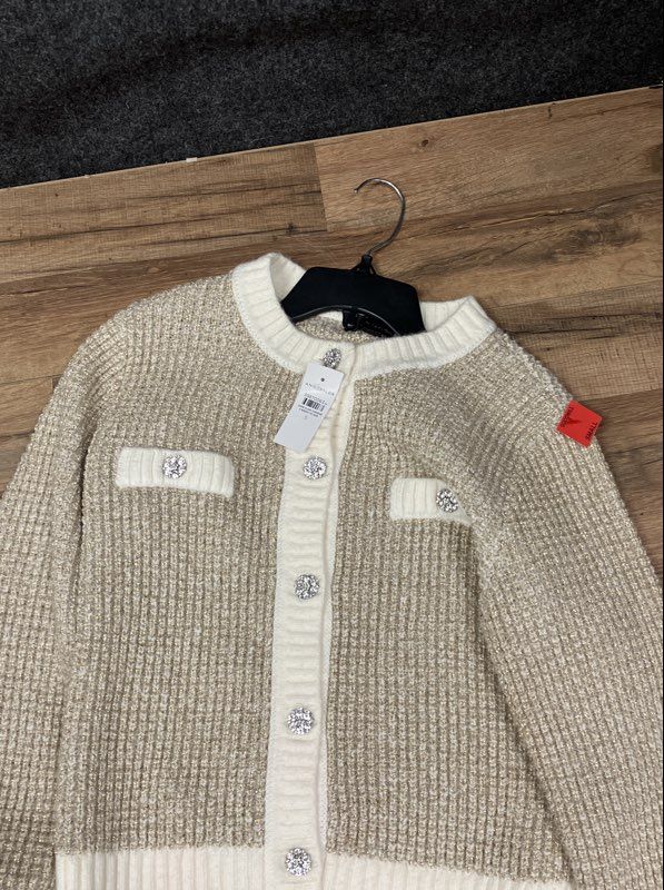 Ann Taylor Women's Metallic Rhinestone Button Cardigan Sweater Sz S NWT