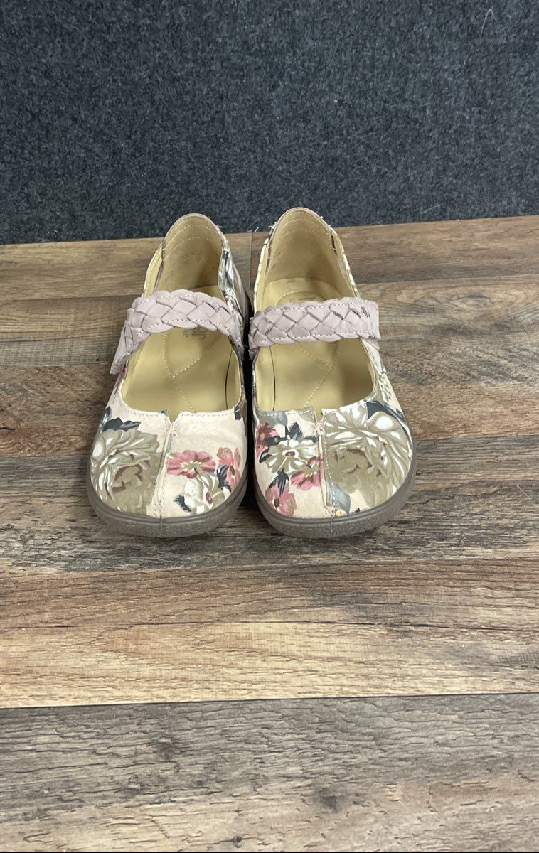Hotter Floral Mary Jane Braided Strap Comfort Flats Purple Beige UK Size 5.5
