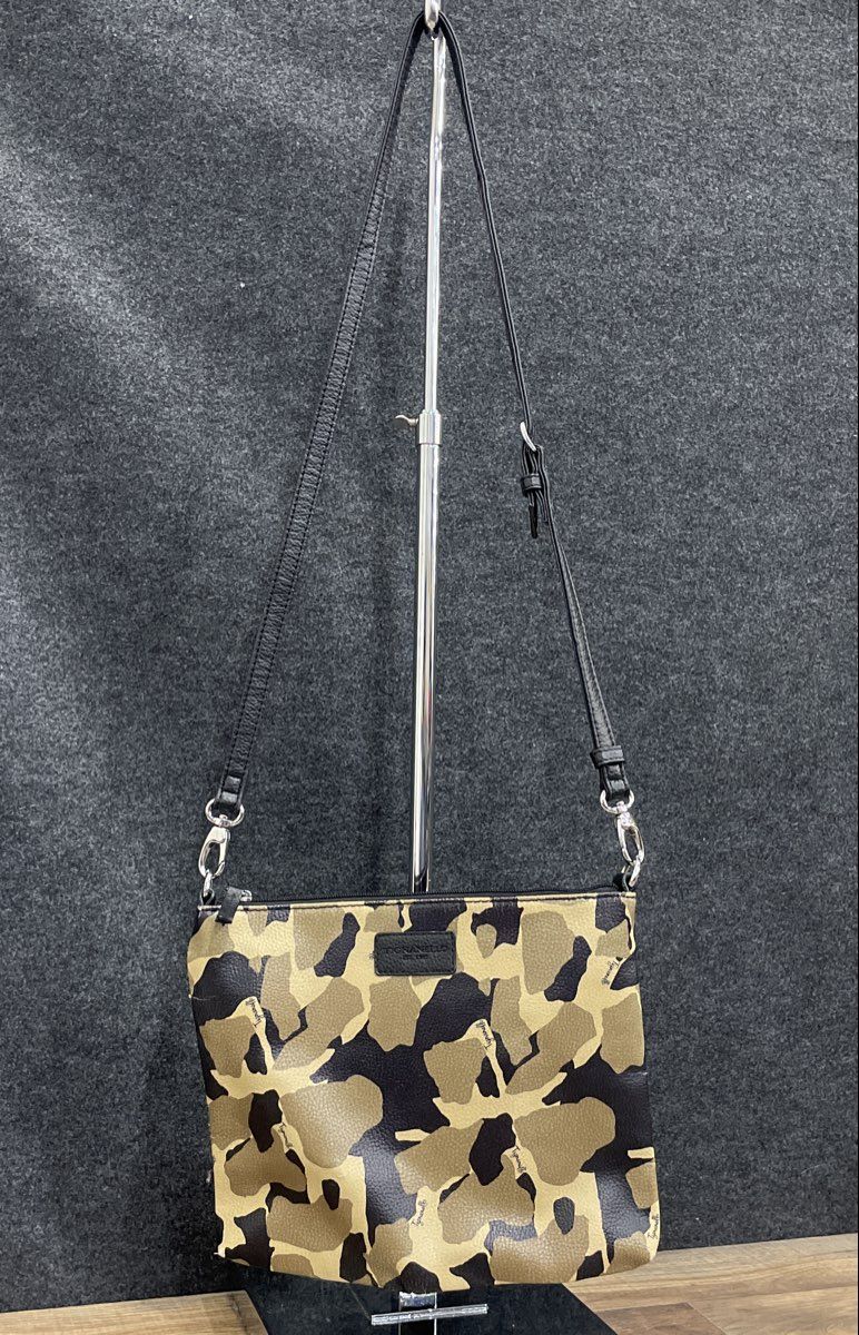 Tignanello Green Camo Leather Crossbody Bag Silver Hardware