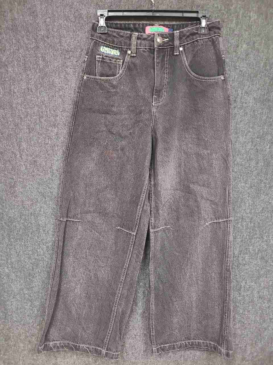 Empyre Women's Faded Black Wide Leg Skater Jeans Contrast Stitch Sz 0