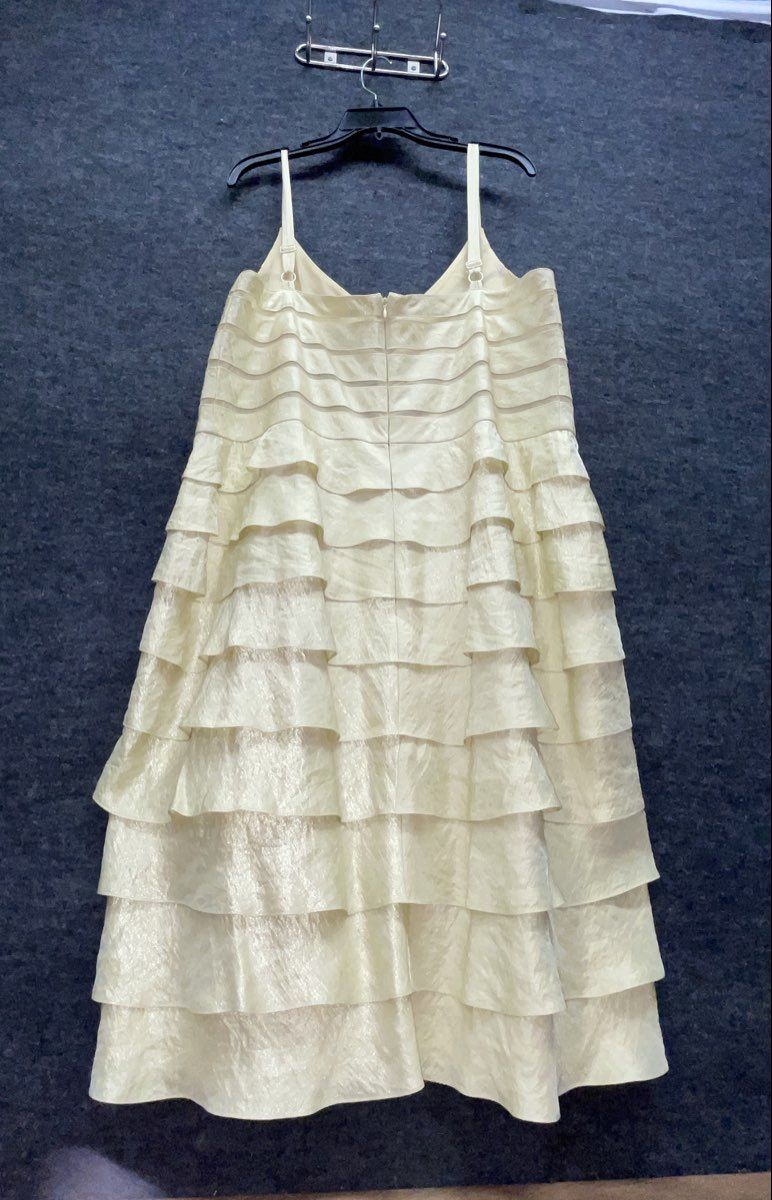 Adrianna Papell Women's Pale Yellow Tiered Ruffle Shimmer Cocktail Dress Sz 22W