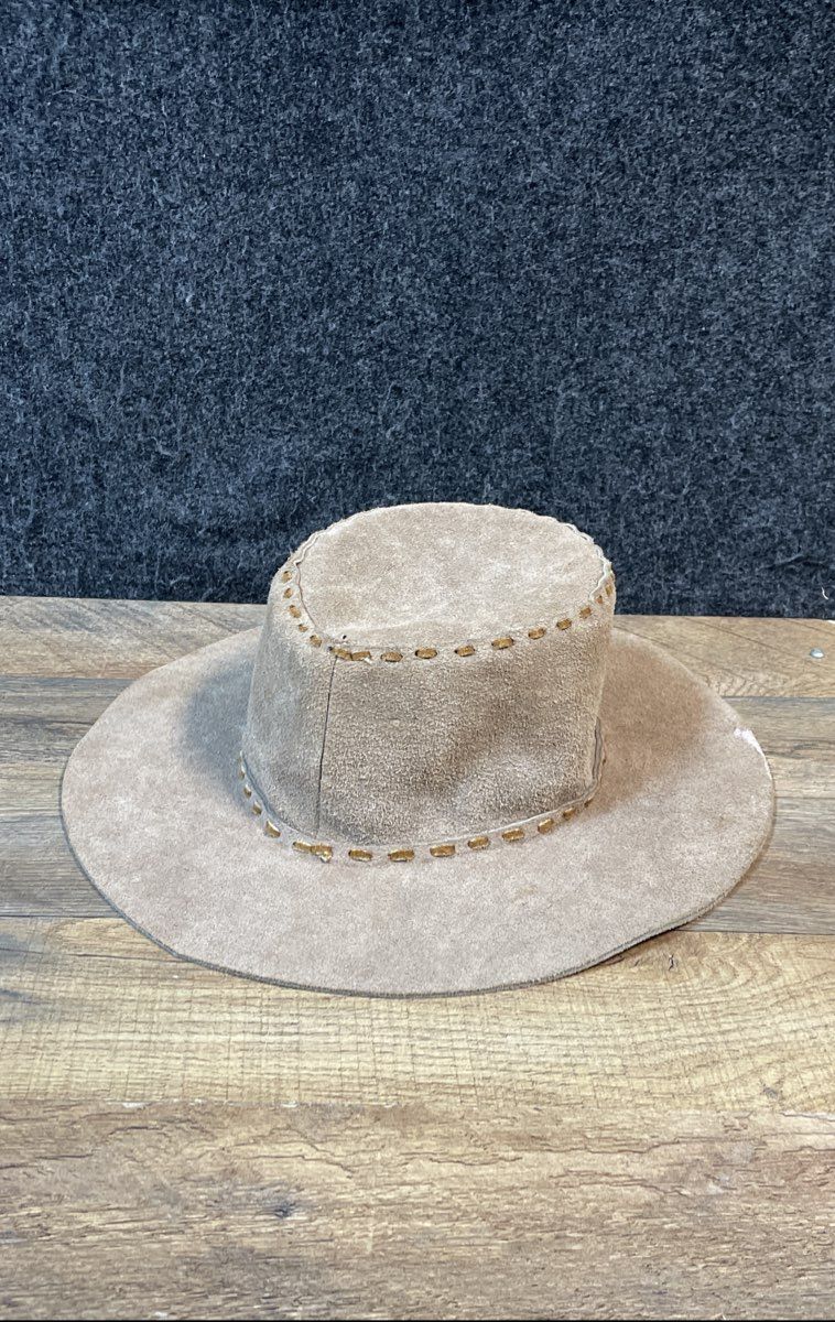 Vintage Hecho en Mexico Tan Suede Western Bolero Hat Leather Laced Sz M