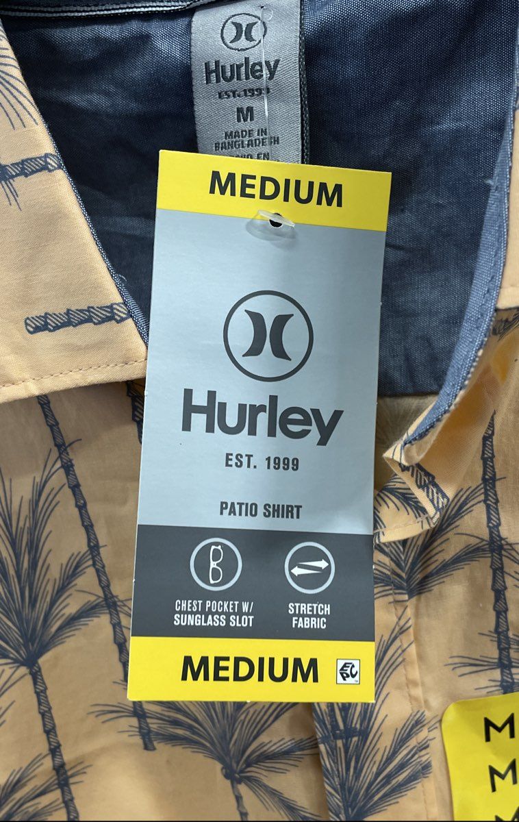 Hurley Men's Orange Patio Shirt Flamingo Palm Tree Print Stretch NWT Size M
