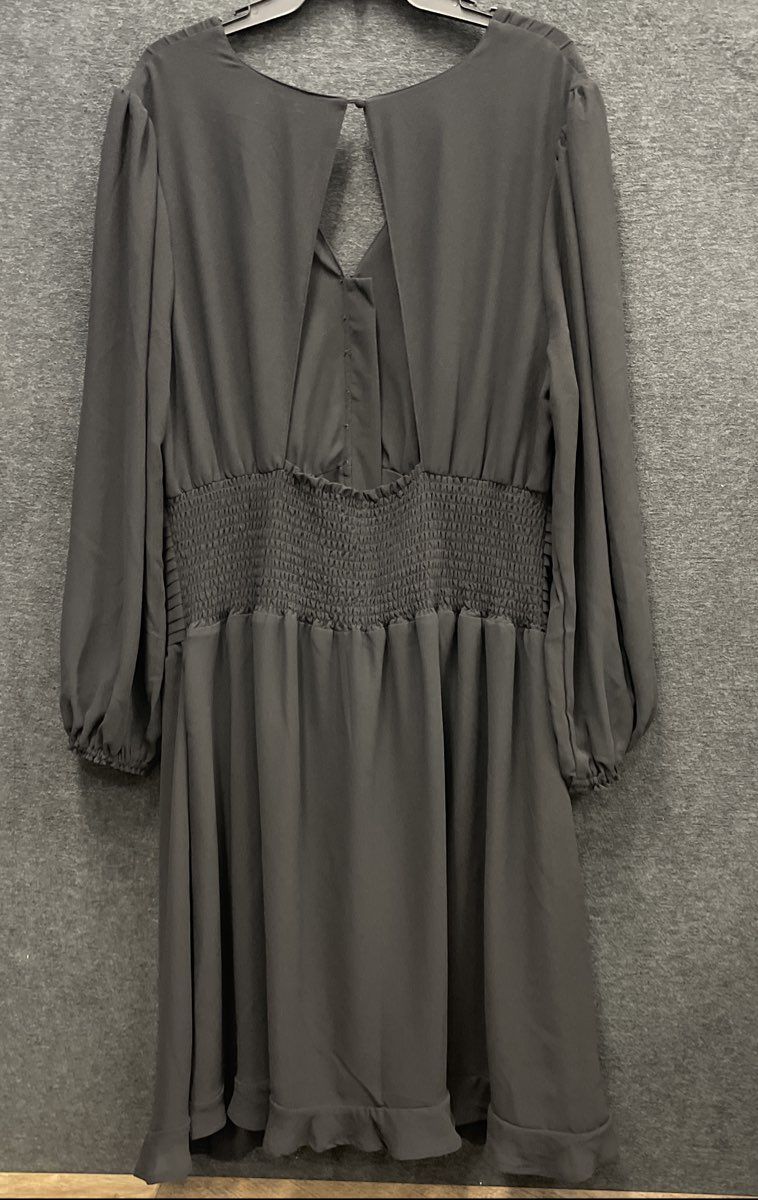 Standards & Practices Women's Dress Black Pintuck Cut-out Back Smocked 14W NWT